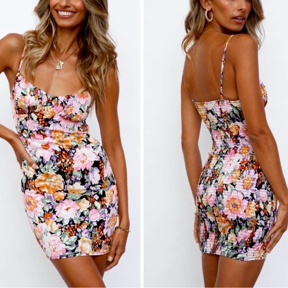 Hello Molly Floral Mini Dress - Black, Pink, Orange